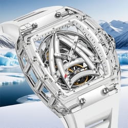 luxury pindu men mechanical watch, skeleton design, sapphire glass, waterproof stainless steel automatic wristwatch