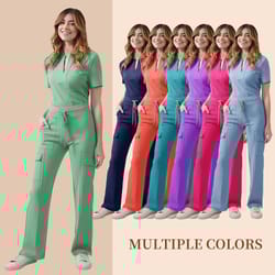 womens medical scrubs uniform nurse scrub set with pocket top & pants 2 piece work wear