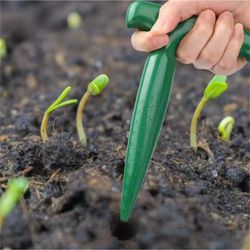 clear scale planting tools, handheld garden hole puncher with seed dispenser, lightweight digging tool for bulbs & seeds