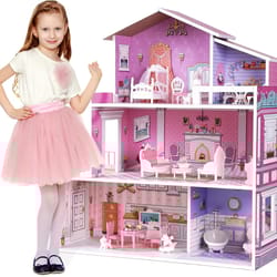robotime robud victoria wooden dollhouse, furniture house toy, preschool dollhouse for creative imaginative play