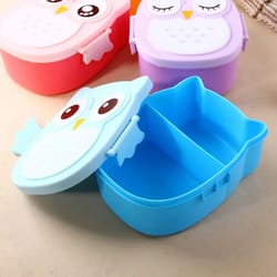 cute owl bento box for kids, portable lunch box with compartments, cartoon food container for school or office