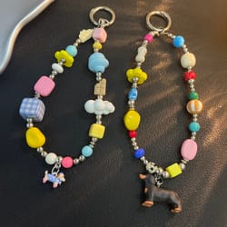 colorful summer beaded phone chain, sausage dog bag pendant, phone case hanging rope for girls