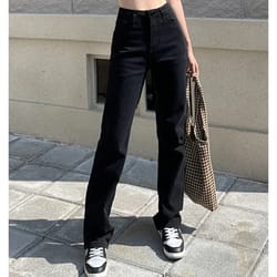 high waist jeans, women black baggy trousers, y2k streetwear, harajuku fashion, straight leg denim pants