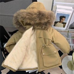 new winter girls down jacket, fur collar hooded coat, warm princess outerwear for christmas, kids clothes