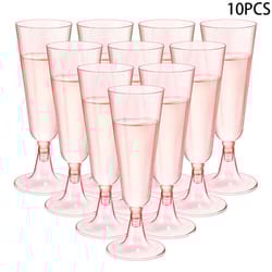 pink champagne flutes, 10pcs disposable plastic cups, wedding party supplies, birthday bar drinkware