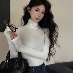 winter women classic long sleeve turtleneck tops, comfortable thermal pullover, female retro versatile elastic