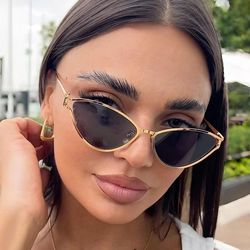 luxury cat eye sunglasses for women vintage metal frame retro shades