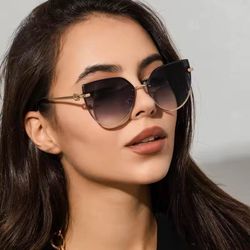 triangle metal frame sunglasses for women, trendy cat eye small fashion sun glasses, uv400 streetwear shades