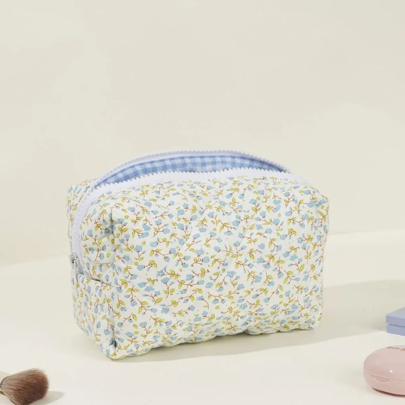 Floral Puffy Quilted Makeup Bag Large Travel Cosmetic Pouch With Storage Organizer Perfect For Make 6