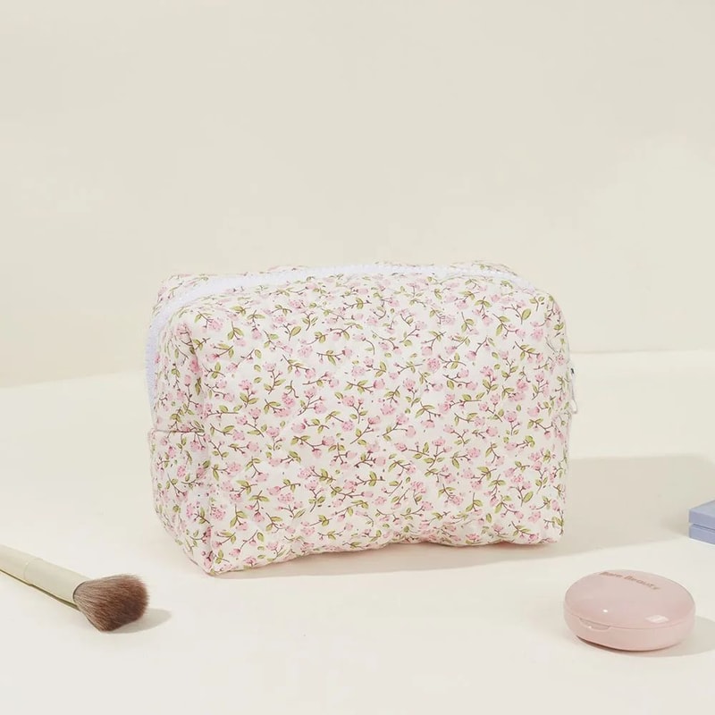 Floral Puffy Quilted Makeup Bag Large Travel Cosmetic Pouch With Storage Organizer Perfect For Make 8