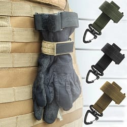 multi-purpose nylon gloves holder with magic sticker & carabiner, outdoor tactical clip for camping, hiking