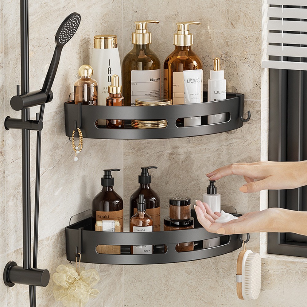 No Punching Required Bathroom Shampoo Holder Shower Caddy Storage Shelf for Towels Toiletries