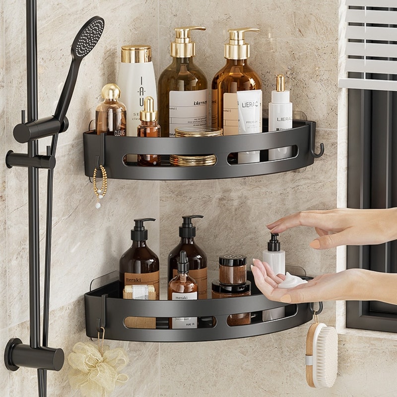 No Punching Required Bathroom Shampoo Holder Shower Caddy Storage Shelf for Towels Toiletries