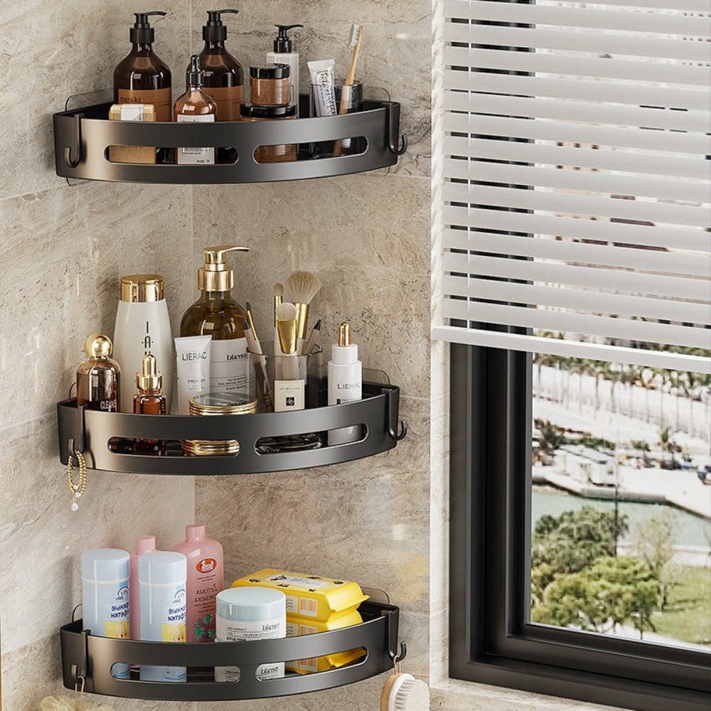 No Punching Required Bathroom Shampoo Holder Shower Caddy Storage Shelf for Towels Toiletries