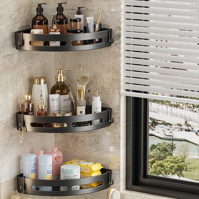 No Punching Required Bathroom Shampoo Holder Shower Caddy Storage Shelf for Towels Toiletries