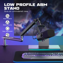 professional microphone boom arm, djustable desk mount stand for streaming podcasting, cable management, 360 rotations