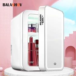 4l mini makeup fridge with led light mirror portable cosmetic storage refrigerator for home car, dual use cooler & w