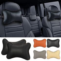 premium pu leather car neck pillows dual side support for head & neck pain relief breathable fiber filled universal