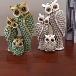 1pc resin owl family animal decoration – elegant home decor for living room, bookshelf, wine cooler, and tv stand