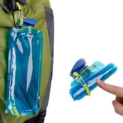 foldable water bottles flexible reusable travel water bottle, soft flask plastic water pouch with carabiner clip