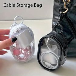 portable mini clear zipper storage bag – compact organizer for earphones, chargers & small essentials with keychain loop