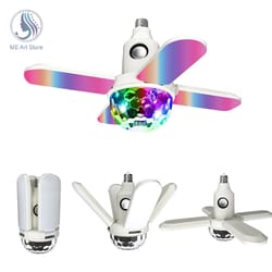 led bulb fan blade four-leaf music lamp bluetooth speaker, foldable led light bulb with remote controller 360 adjustable