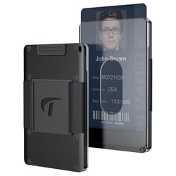 aluminum minimalist wallet for men, slim stretchable belt draw-out metal card holder with rfid protection & cash strap