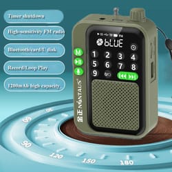 wireless mini pocket fm radio digital receiver with bluetooth speaker, led display, high sensitivity, sleep timer