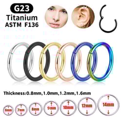 g23 titanium cartilage nose rings hoop for men women, mixed color segment lip ear body piercing jewelry clip set