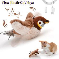 hot cat interactive toys catnip electric pat bird, touch-activated squeaky plush toy for dog & cats, usb