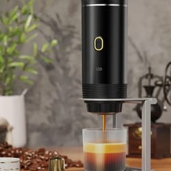 wireless electric portable espresso coffee machine, capsule & powder travel coffee maker for car, home, camping & office