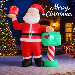 santa claus gift box inflatable christmas yard decoration, led lights outdoor ornament, holiday party decor toy