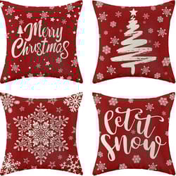 red christmas pillowcase, farmhouse snowflake pillow cover, christmas linen cushion, sofa home decoration