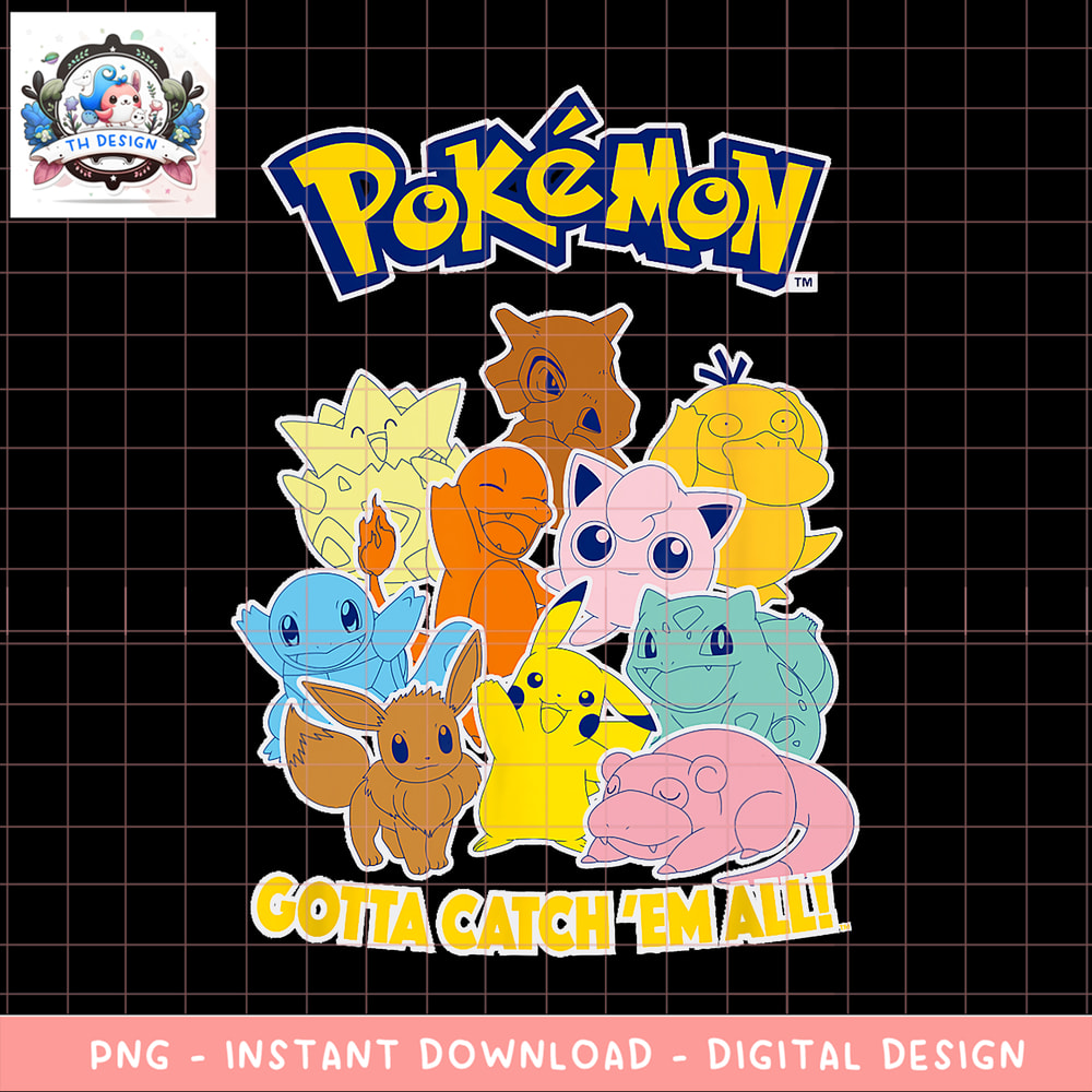 Pokemon Group Shot Color Block Poster png, digital download, instant .png