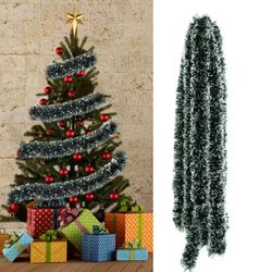 2meter chunky snow tipped green tinsel christmas tree decoration