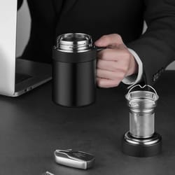 premium stainless steel digital display thermos cup with tea infuser, portable vacuum flask handgrip mug