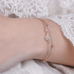 rhinestone flower decor layered bracelet
