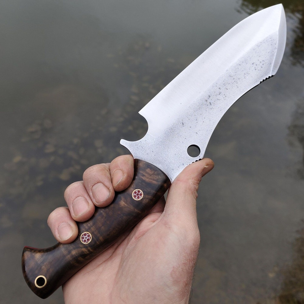 Custom Bushcraft Survival Knife With Leather Sheath Turkish Walnut Wood Handle 0