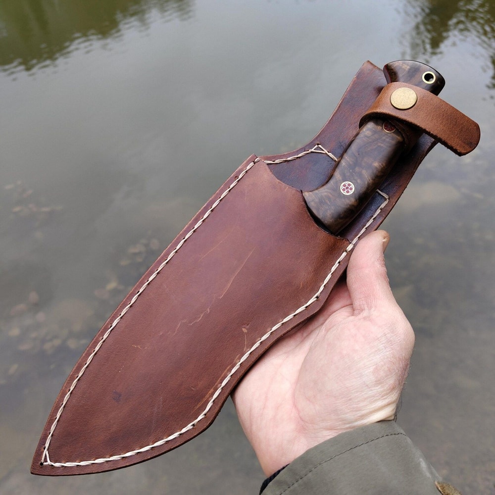 Custom Bushcraft Survival Knife With Leather Sheath Turkish Walnut Wood Handle 1