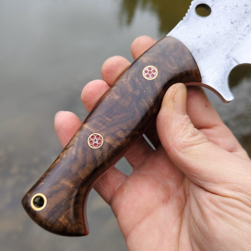 Custom Bushcraft Survival Knife With Leather Sheath Turkish Walnut Wood Handle 3