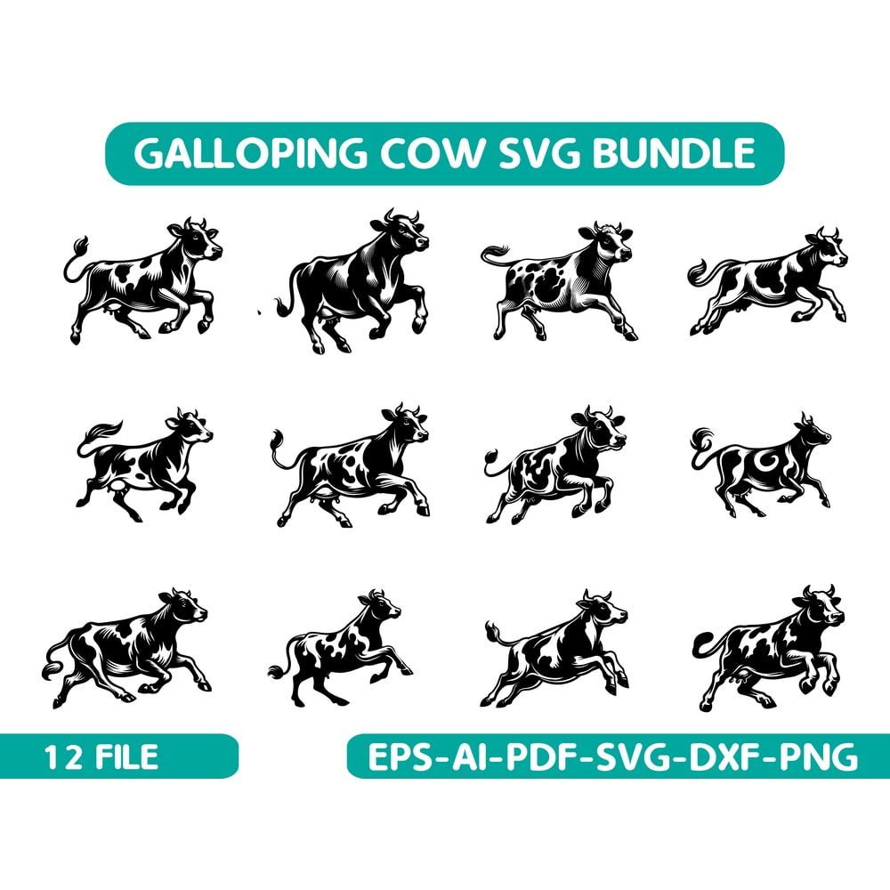Galloping Cow Svg Bundle 0