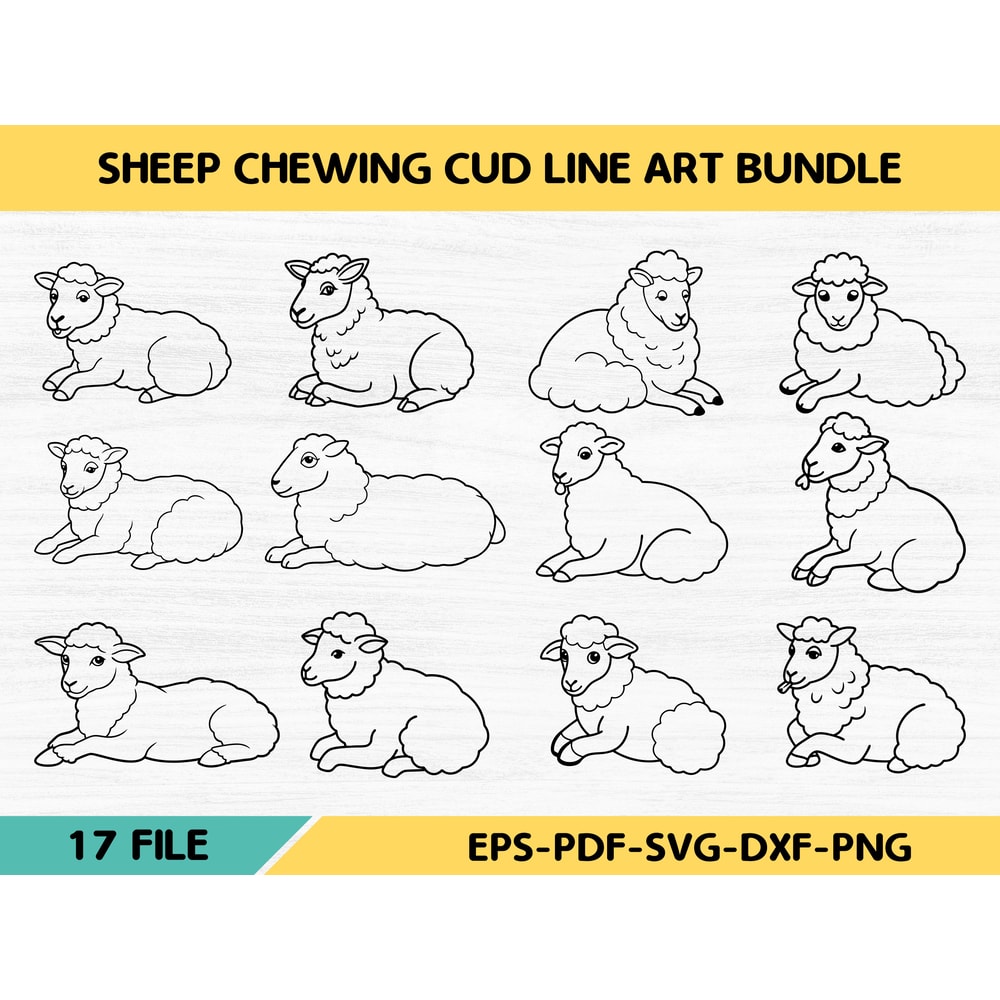 Sheep Chewing Cud Line Art Bundle 0
