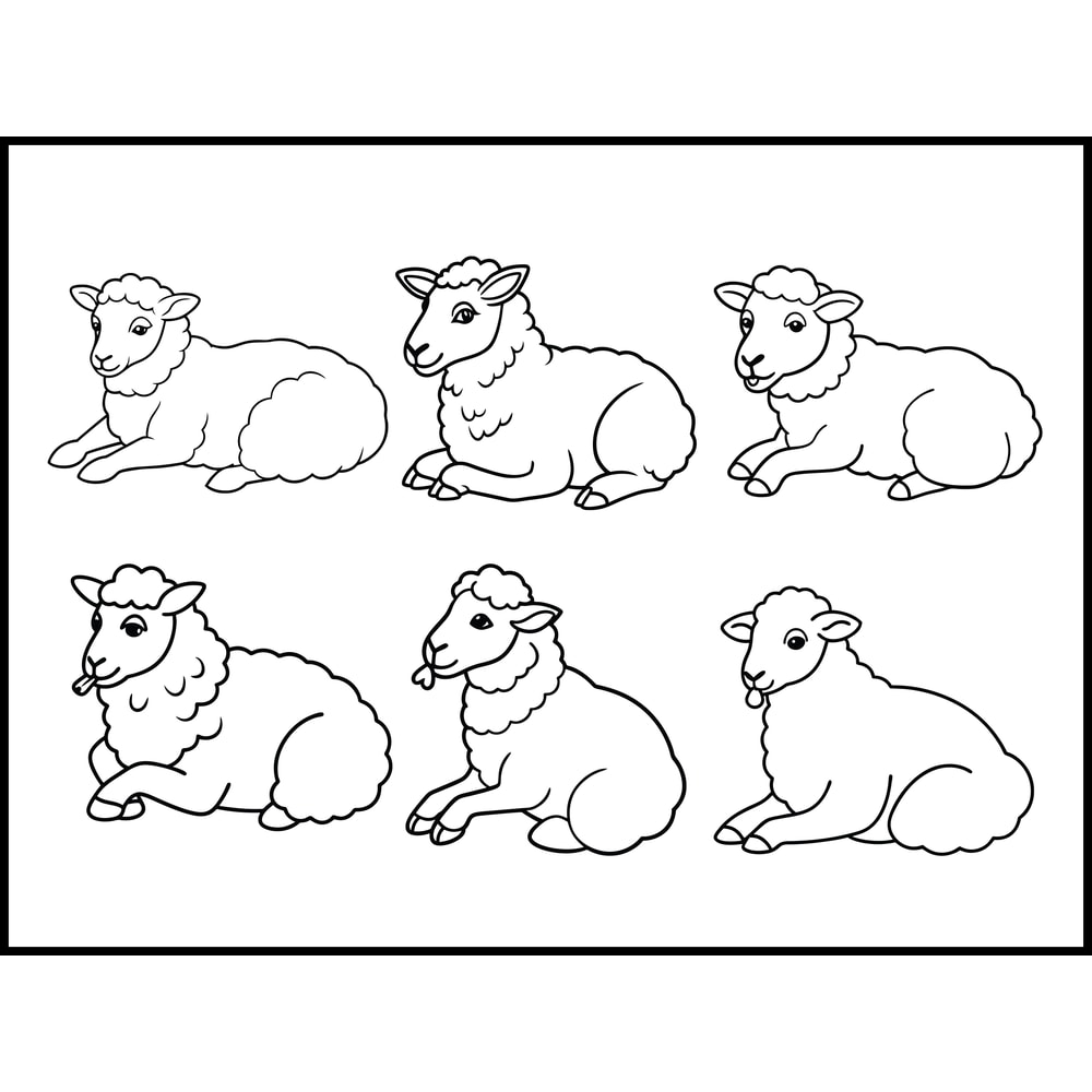 Sheep Chewing Cud Line Art Bundle 1