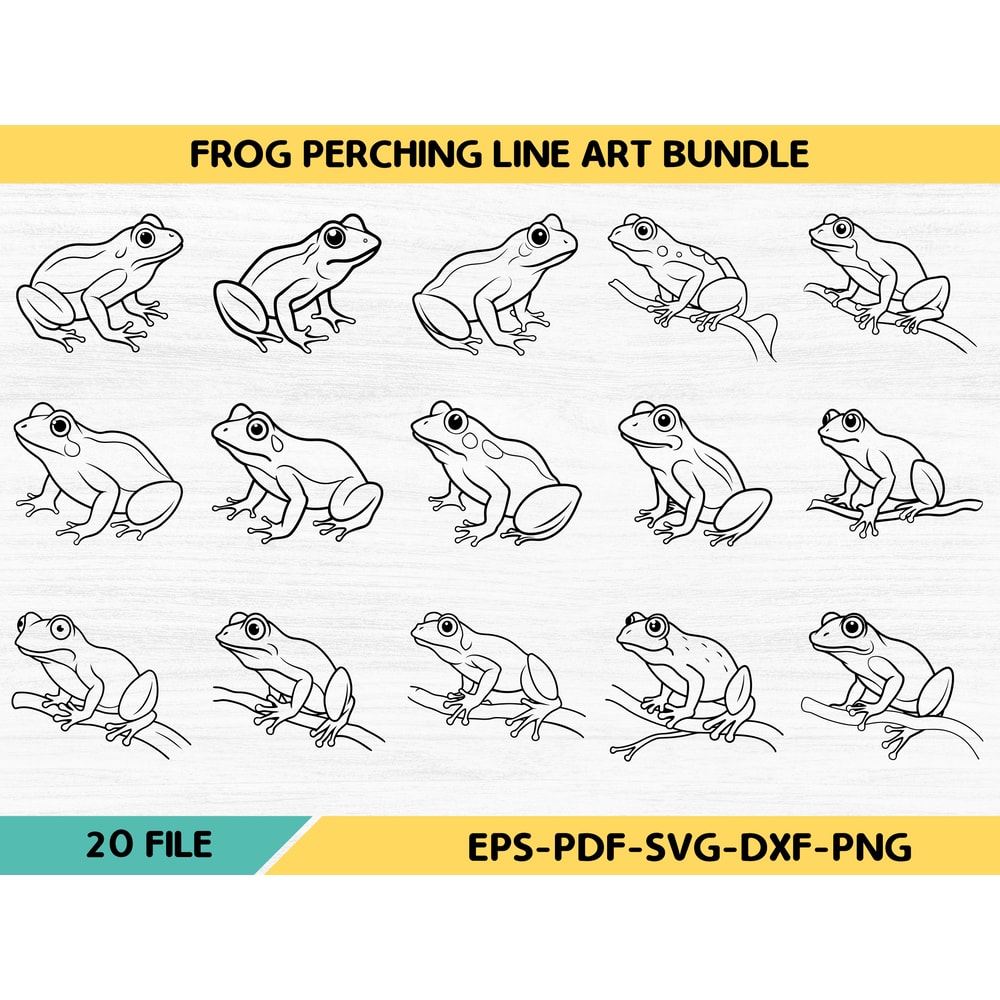 Frog Perching Line Art Bundle 0