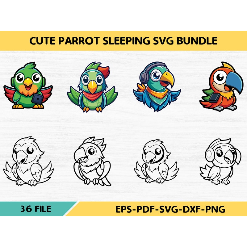 Cute Parrot Sleeping Svg Bundle 0