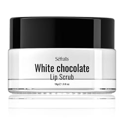 white chocolate lip scrub lipstick care, exfoliate and replenish, fade lip lines, 18g lip exfoliator treatment