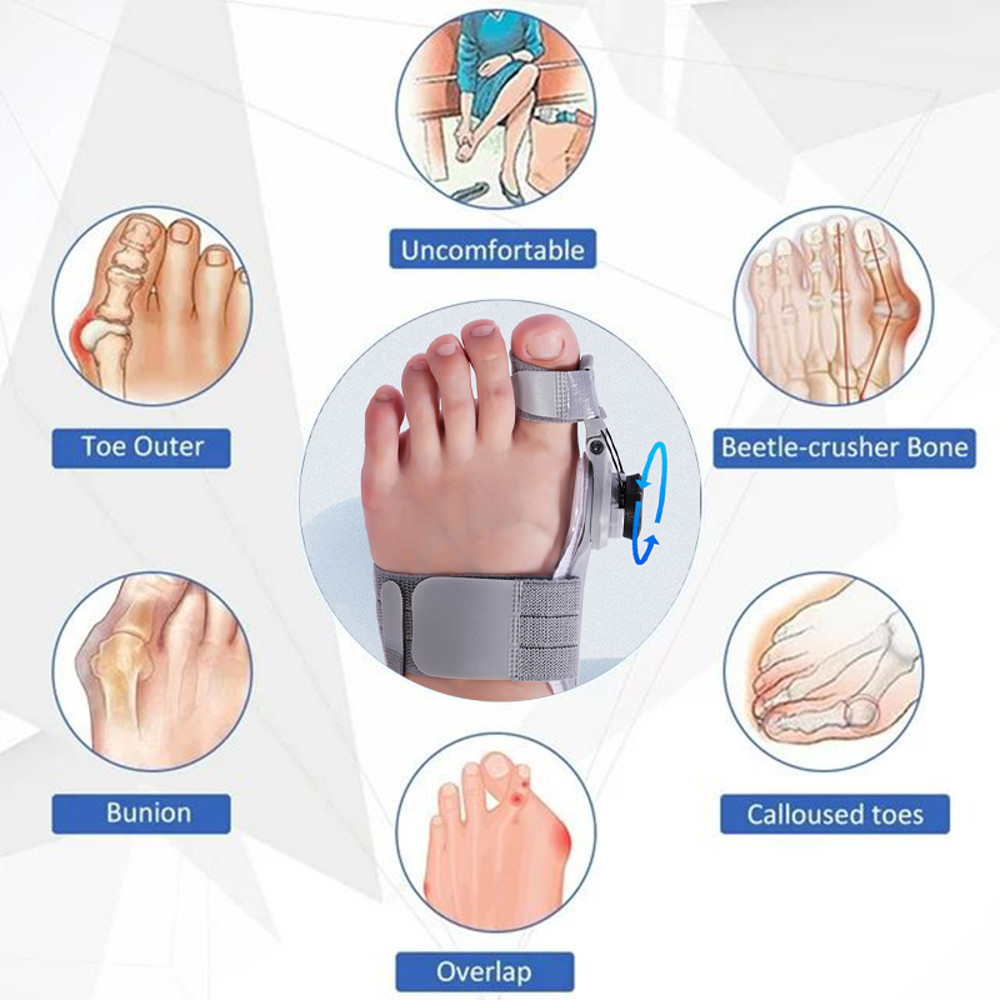 Unisex Bunion Corrector, Hallux Valgus Brace with Rotatable Toe Separator, Adjustable Foot Straightener for Pedicure