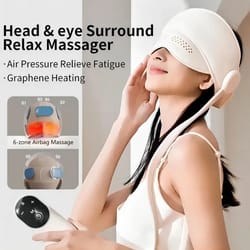 electric air pressure head massager with graphene heating, 6 zone scalp & eye massager for stress relief, migraine