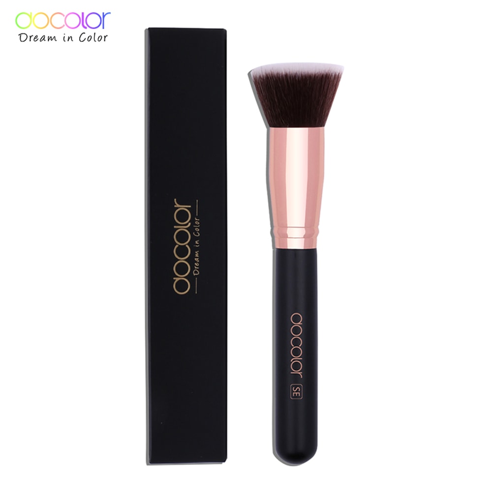 Docolor 3-Piece Makeup Brush Set, Fundation Brush, Flat Top Kabuki & Fan Brush for Contour, Powder, Highlighter, Blush