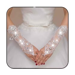 elegant womens wedding lace gloves: bridal fingerless gloves with crystal sequins, white hook & eye closure, and adjust